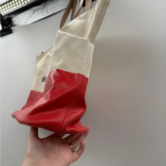 Kate Spade Eat Cake For Breakfast Canvas Tote Bag Red White Leather Trim - Picture 3 of 15